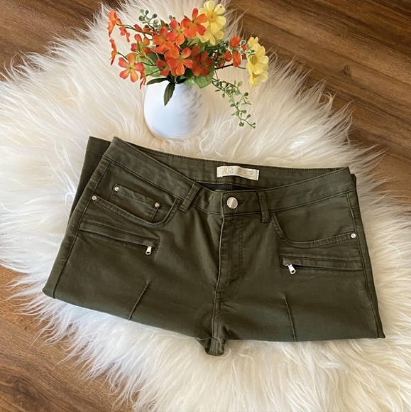 Zara Khaki Denim Jeans Women's Size 6 - Flared Bootcut - Piping Detail on Front - Picture 6 of 12